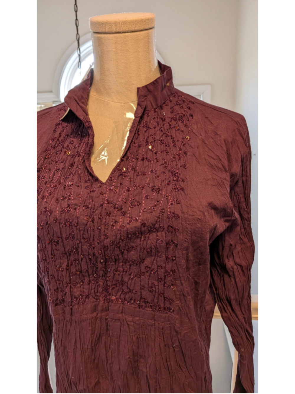 Greater Good Made In India 100% Cotton Embellished Tunic Top Plum XXL - Picture 2 of 5